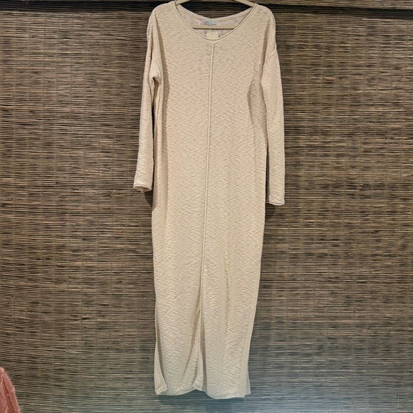 Free People Bri Sweater Maxi Dress Cream Boho Slit Lounge S - Picture 3 of 7